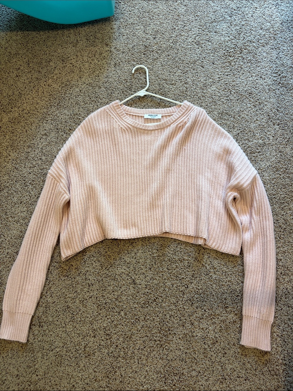 Double Zero Blush Pink Cropped Ribbed Sweater